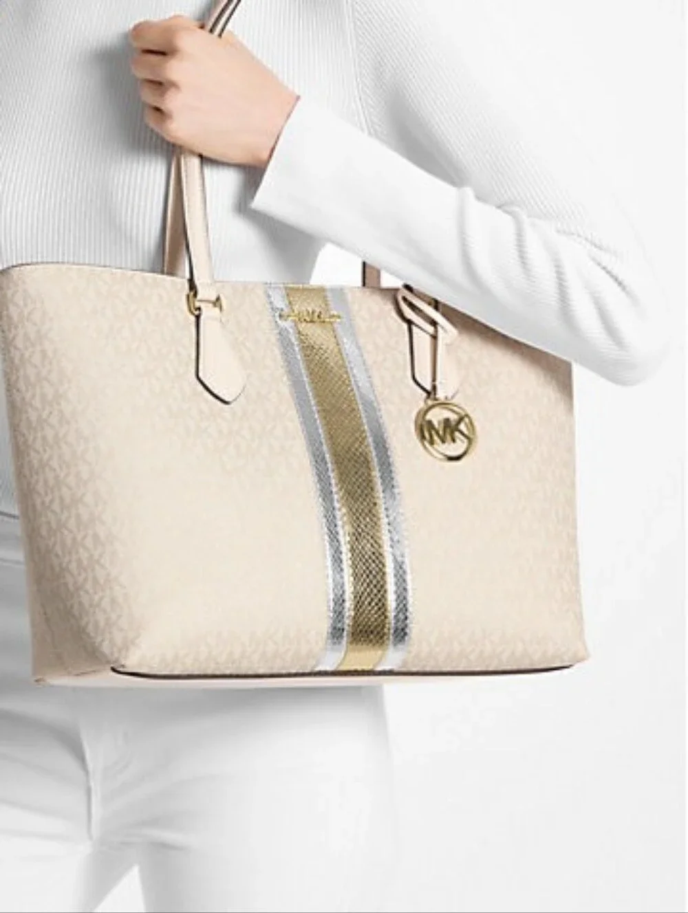 Michael Kors Sheila Large Mettalic Tote And Wallet Set